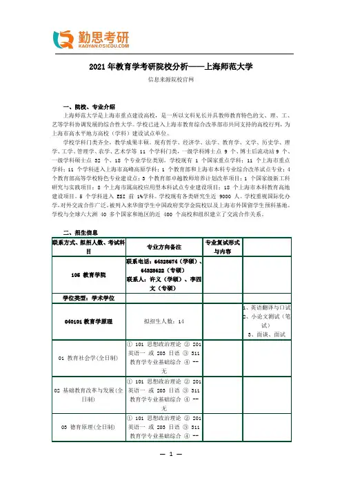 2021年教育学考研院校分析——上海师范大学