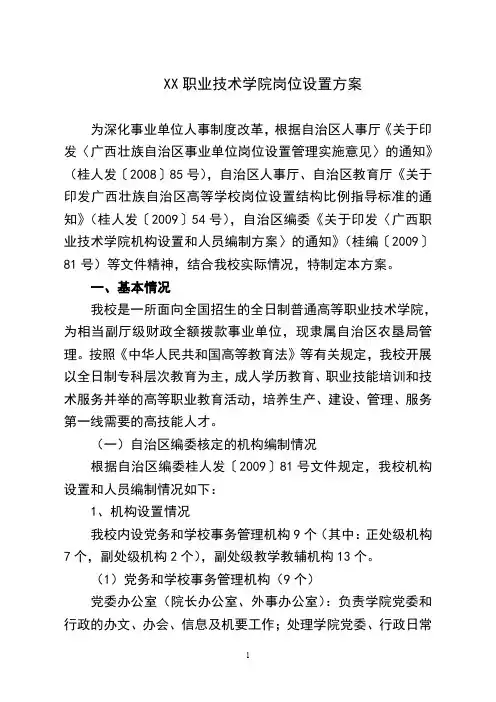 职业技术学院岗位设置方案