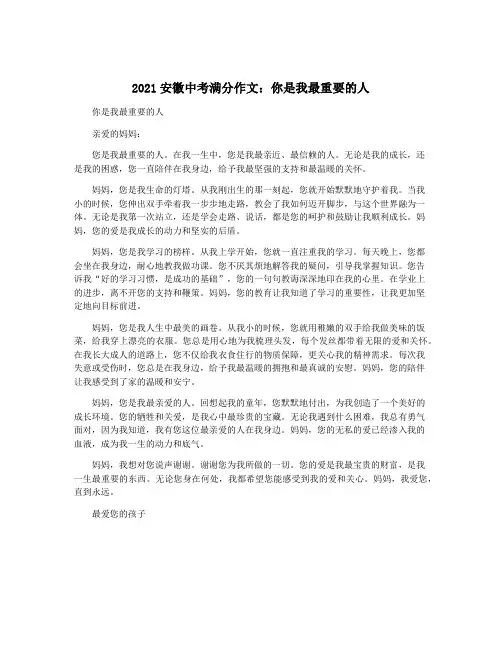 2021安徽中考满分作文：你是我最重要的人