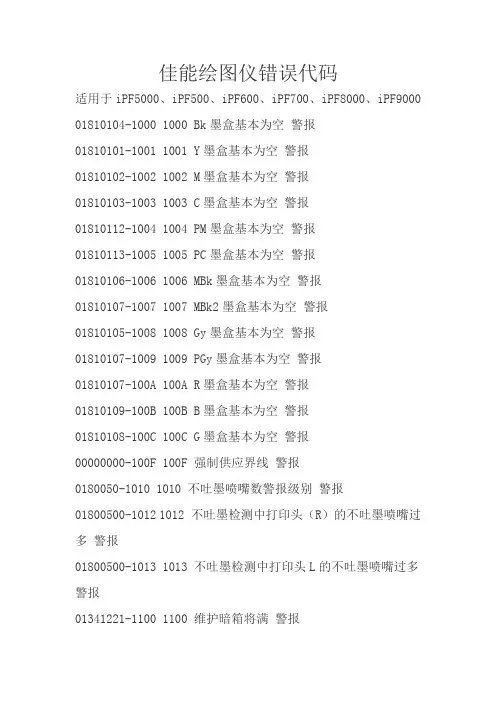 佳能绘图仪错误代码