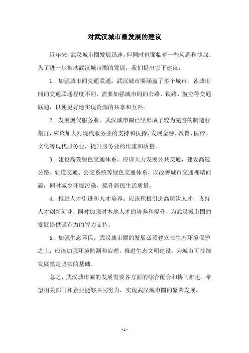 对武汉城市圈发展的建议