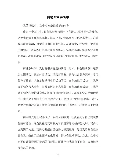 随笔800字高中