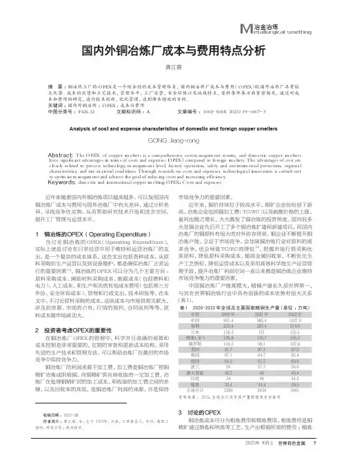 国内外铜冶炼厂成本与费用特点分析