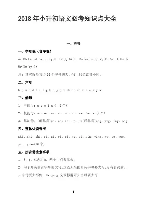 2018年小升初语文必考知识点大全