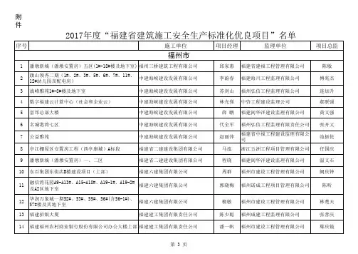 2017年度福建省建筑施工安全生产标准化优良项目名单