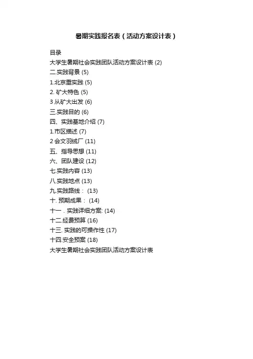 暑期实践报名表（活动方案设计表）