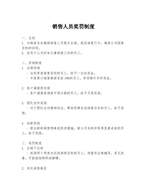 销售人员奖罚制度