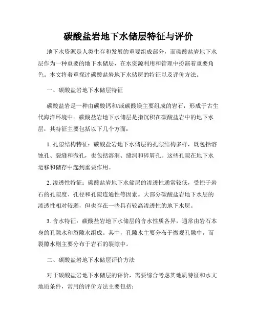 碳酸盐岩地下水储层特征与评价