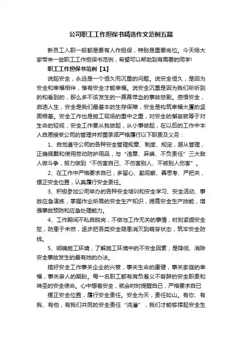 公司职工工作担保书精选作文范例五篇