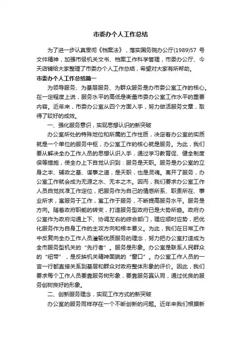 市委办个人工作总结