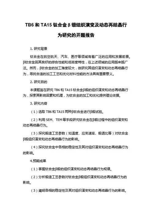 TB6和TA15钛合金β锻组织演变及动态再结晶行为研究的开题报告
