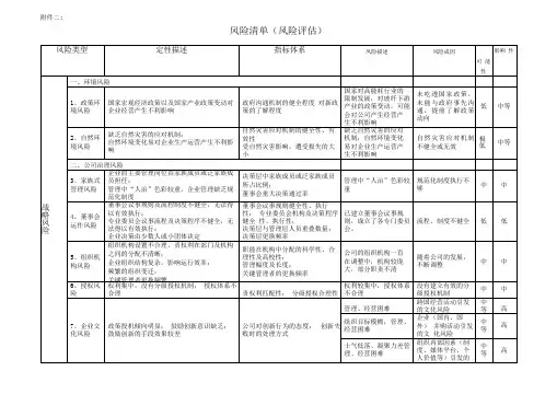 风险清单示例