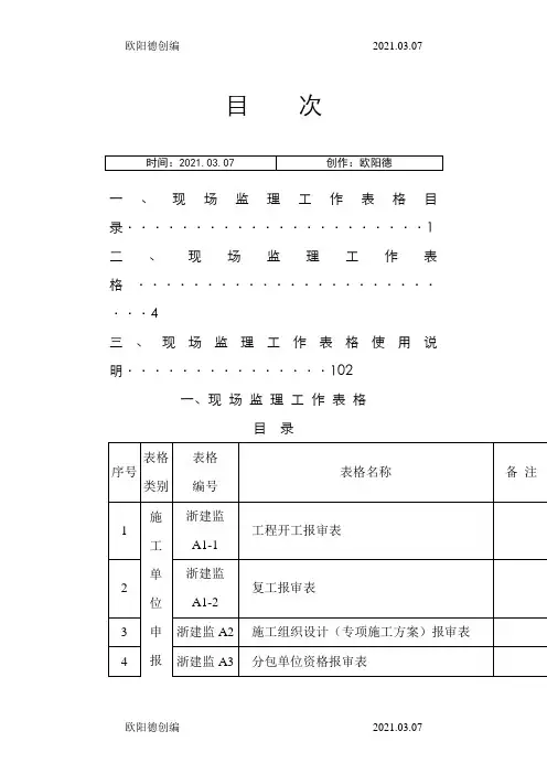 浙建监全套表格之欧阳德创编