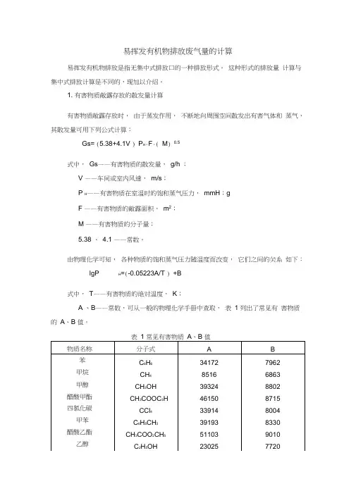 易挥发物质排放废气量的计算资料全