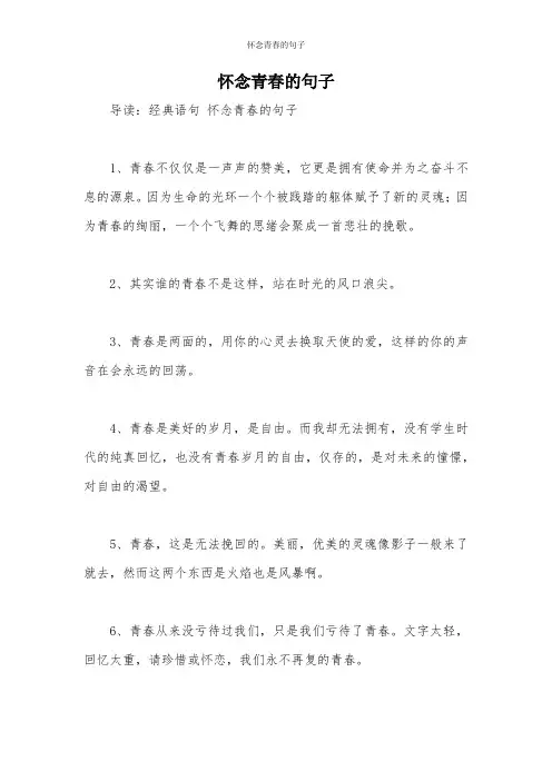 怀念青春的句子