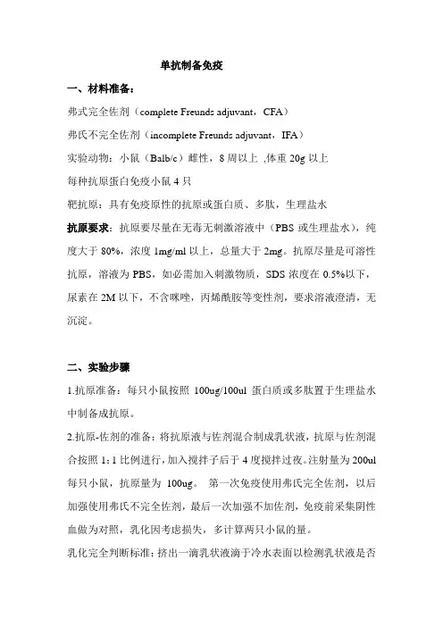 单抗制备小鼠免疫SOP