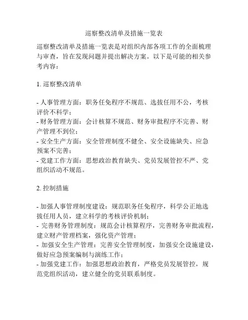巡察整改清单及措施一览表