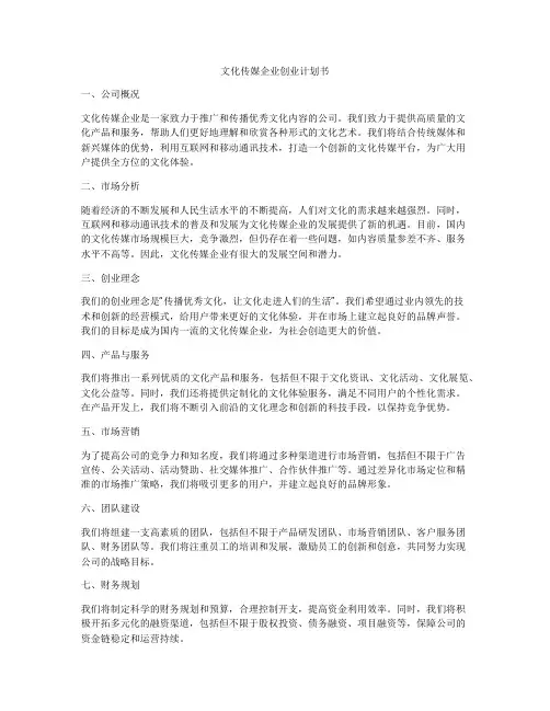 文化传媒企业创业计划书