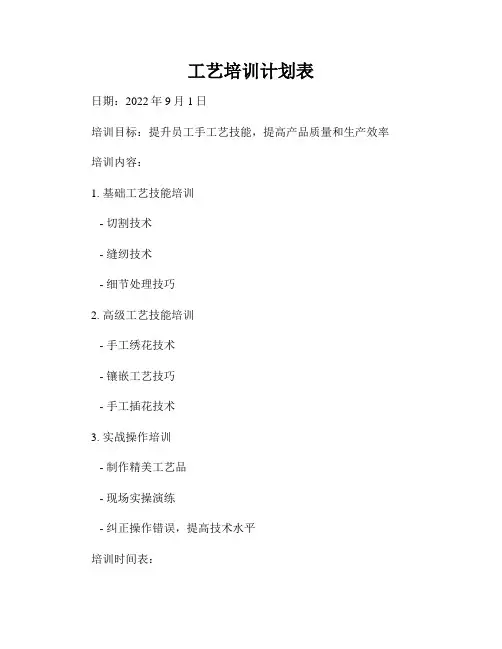 工艺培训计划表