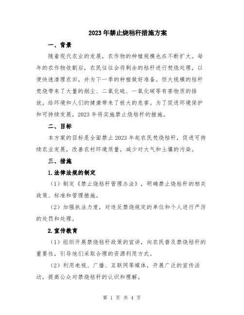 2023年禁止烧秸秆措施方案