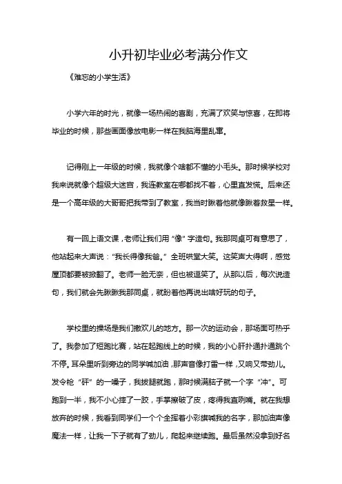 小升初毕业必考满分作文