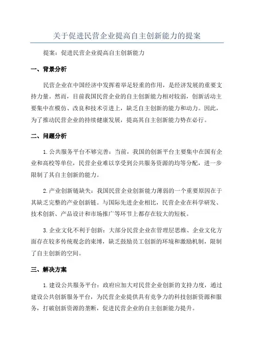 关于促进民营企业提高自主创新能力的提案