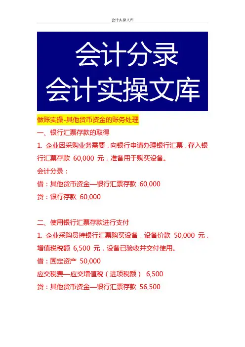 做账实操-其他货币资金的账务处理