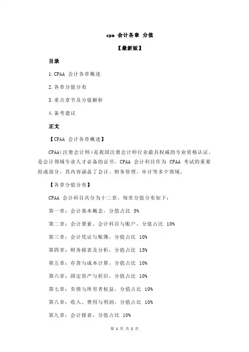 cpa 会计各章 分值