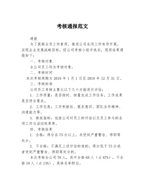 考核通报范文