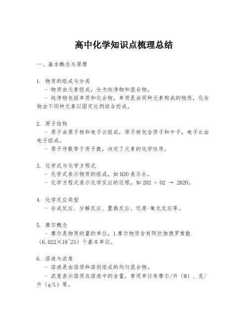 高中化学知识点梳理总结
