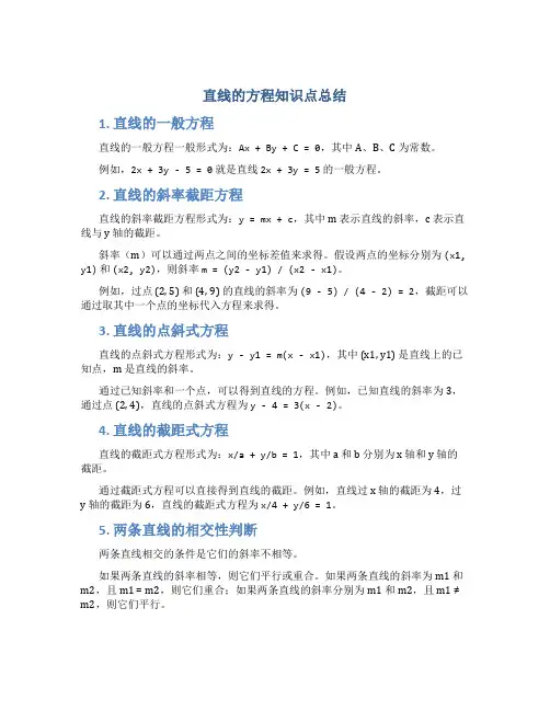 直线的方程知识点总结