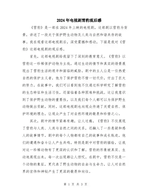 2024年电视剧雪豹观后感