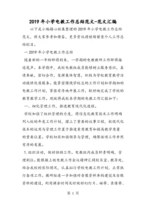 2019精选教育年小学电教工作总结范文.doc