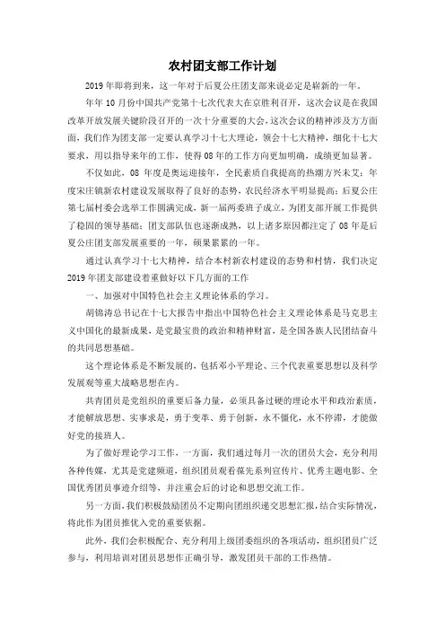 最新-农村团支部工作计划 精品