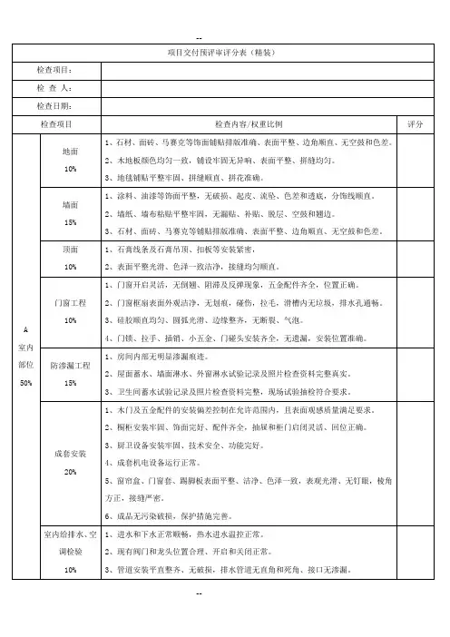 项目交付预评审评分表(精装)