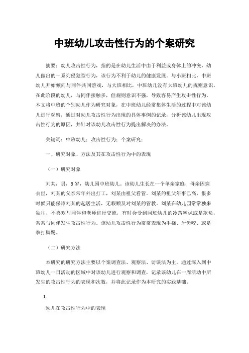 中班幼儿攻击性行为的个案研究