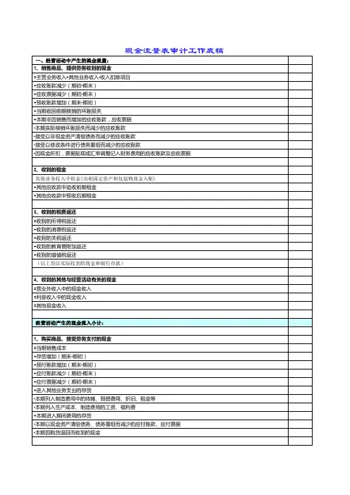 现金流量表工作底稿