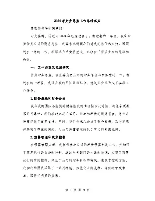 2024年财务总监工作总结范文(三篇)
