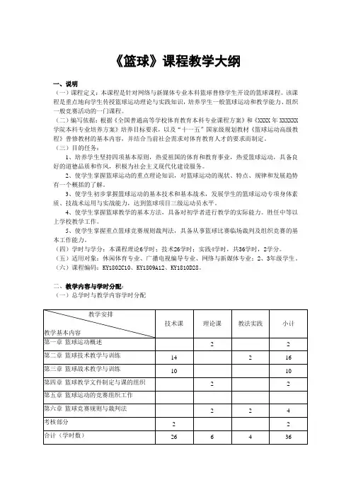 《篮球》教学大纲
