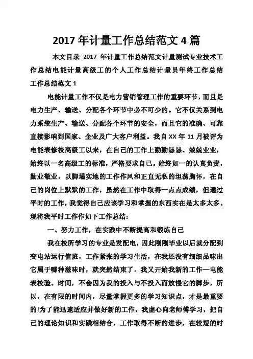 2017年计量工作总结范文4篇