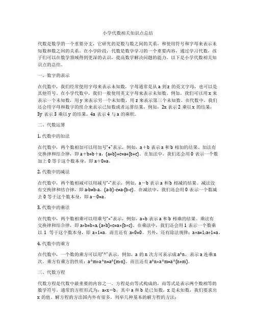 小学代数相关知识点总结