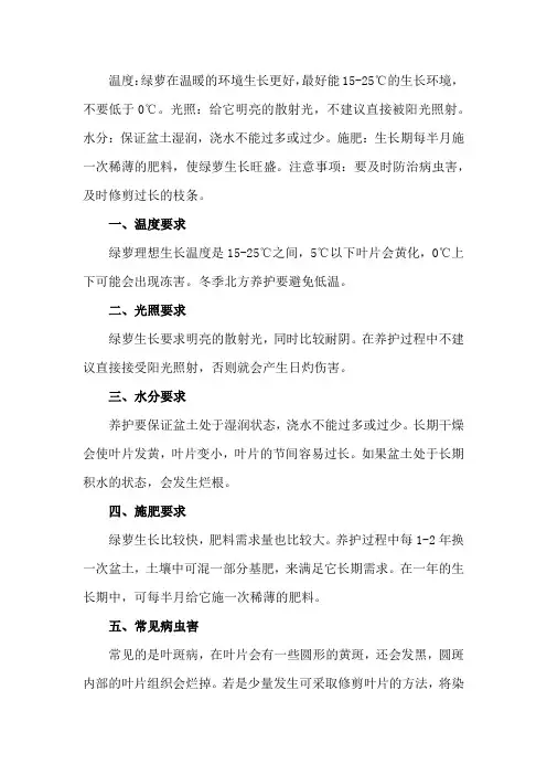 绿萝的养殖方法和注意事项