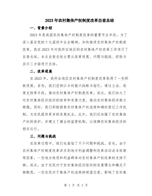 2023年农村集体产权制度改革自查总结
