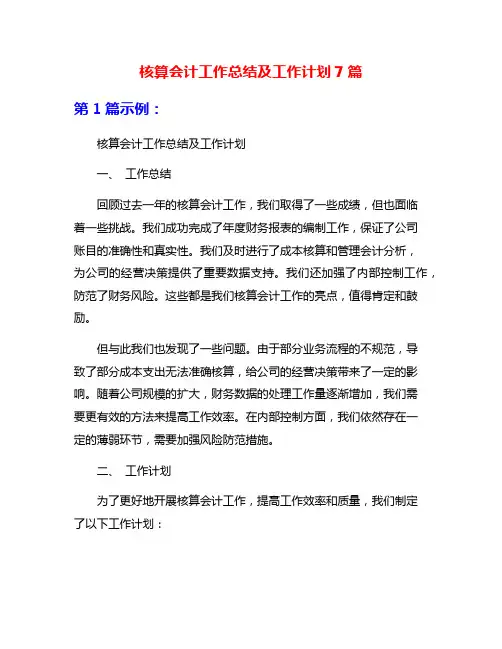 核算会计工作总结及工作计划7篇