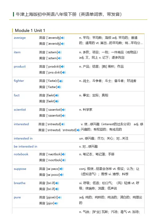 牛津上海版初中英语八年级下册(英语单词表)