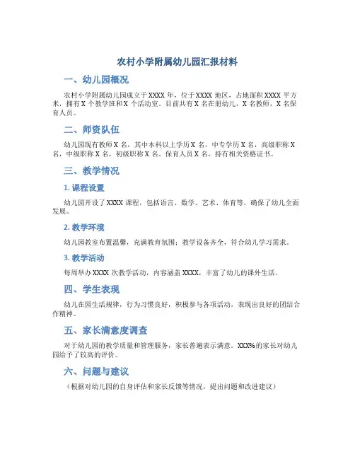 农村小学附属幼儿园汇报材料