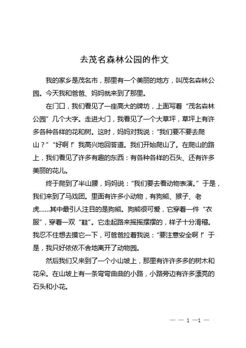 去茂名森林公园的作文