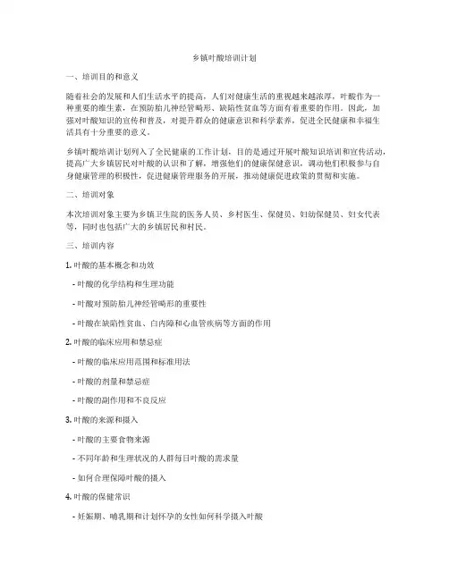 乡镇叶酸培训计划