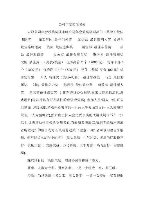 公司年度奖项名称