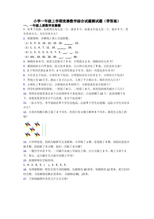 小学一年级上学期竞赛数学综合试题测试题(带答案)